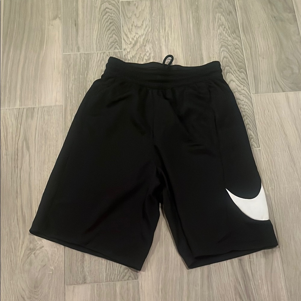 Nike Men's Black Athletic Shorts with White Swoosh